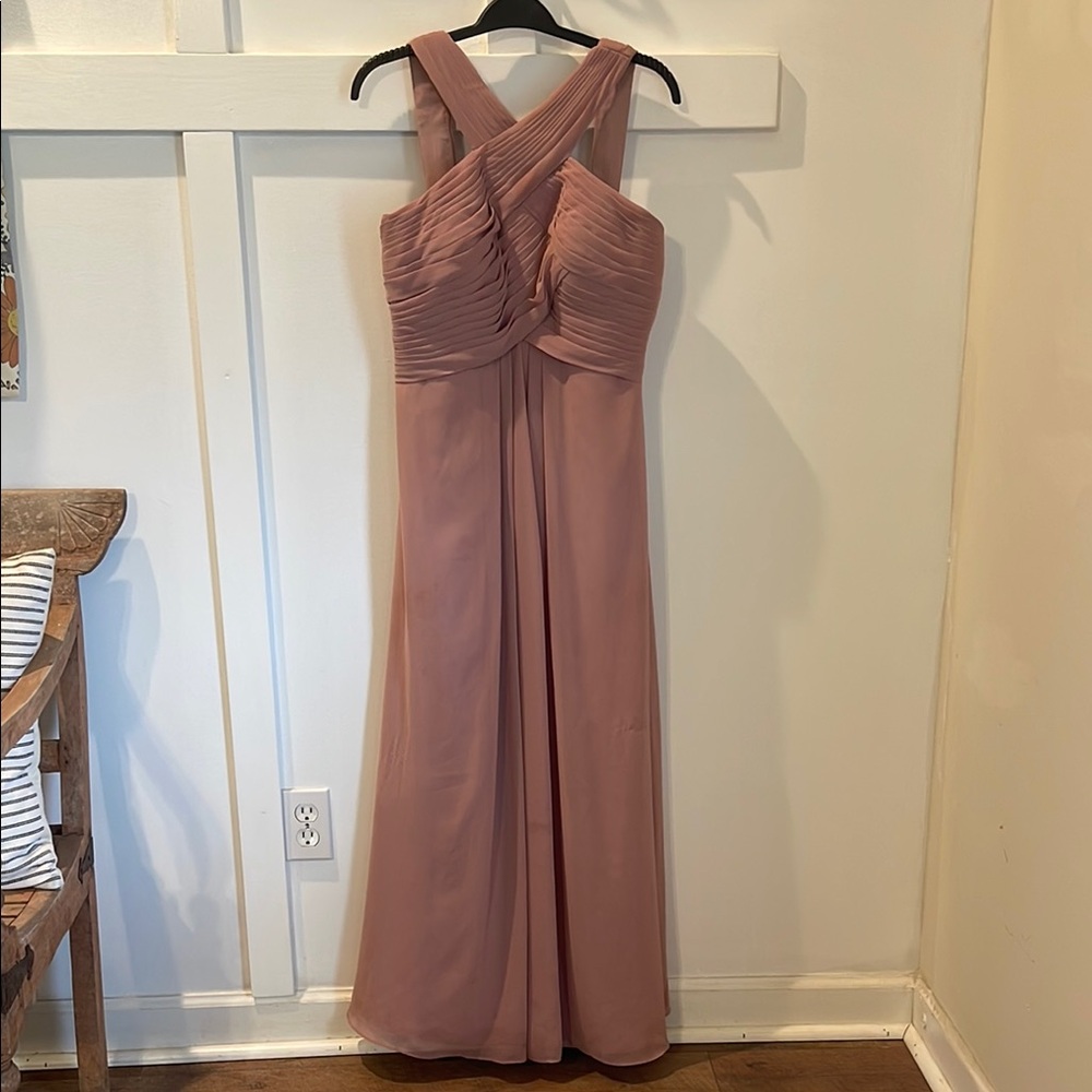 Pink Ruched Halter Prom Gown